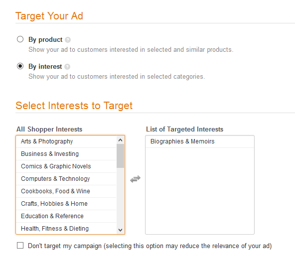 Amazon target your ad by interest