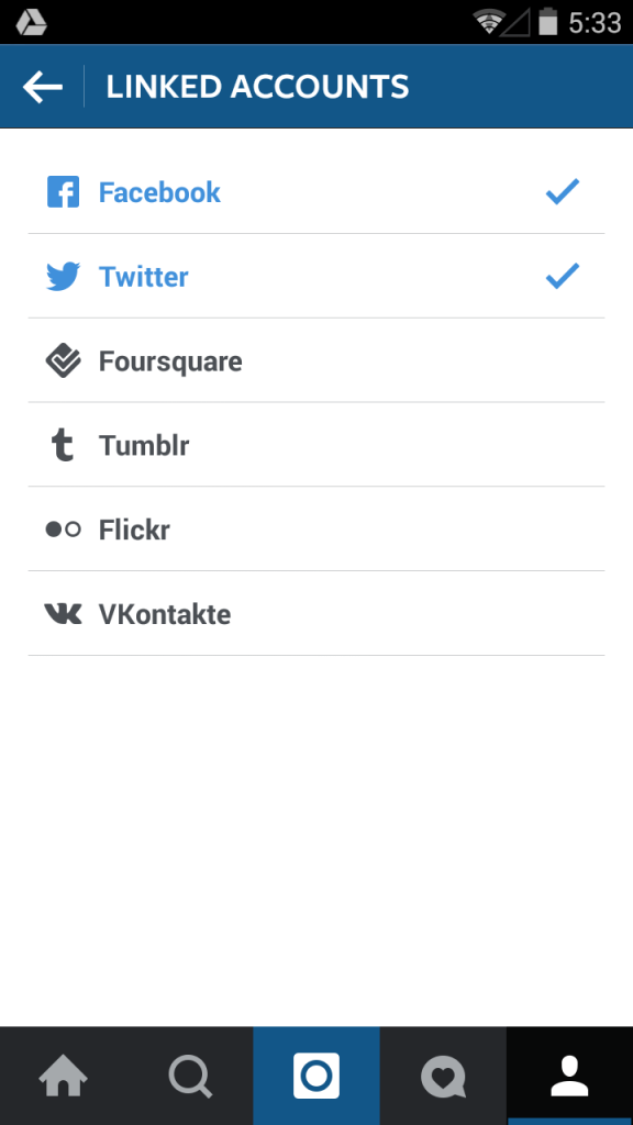 instagram linked accounts screen