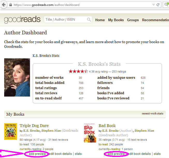 goodreads author dashboard for add preview