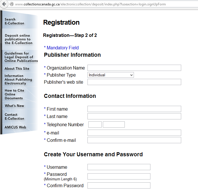 LoC Registration screen