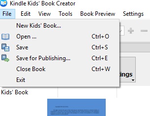 Kindle Kids' Book Creator save for publishing