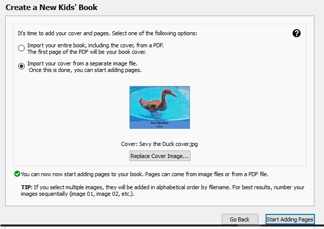 Kindle Kids' Book Creator add cover