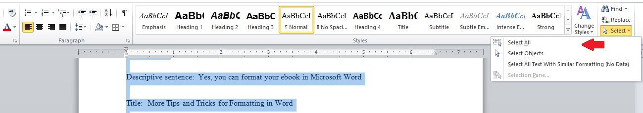 Word formatting 1 for ebooks
