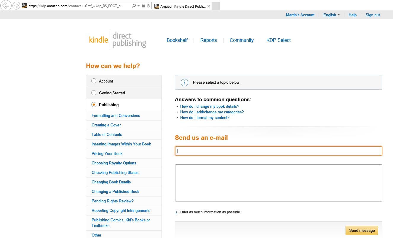 kindle direct publishing contact