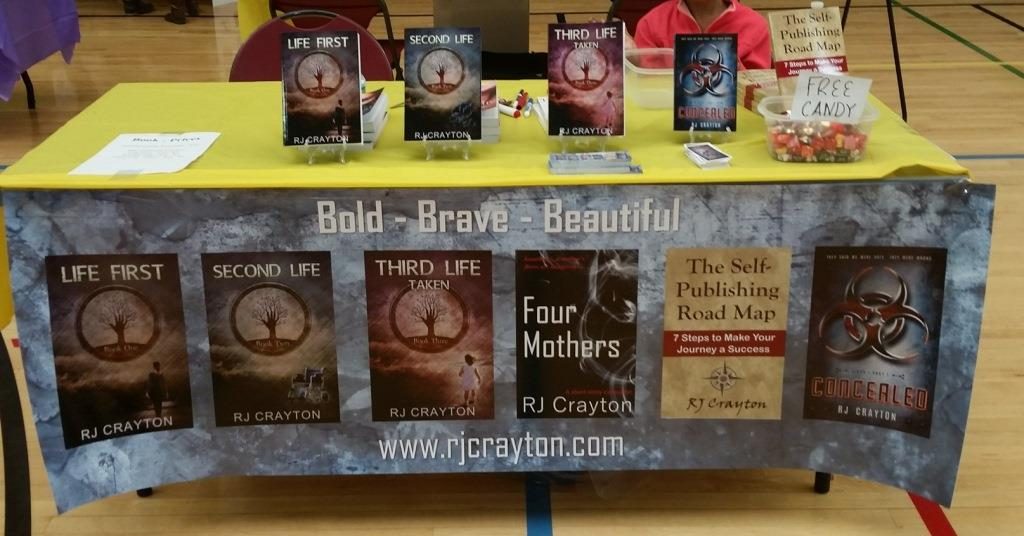 author banner and bookfairdisplay